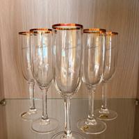 Set 5 Calici Champagne in Cristallo e Oro