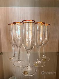 Set 5 Calici Champagne in Cristallo e Oro