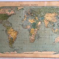Planisfero carta geografica Luigi Visintin 1957