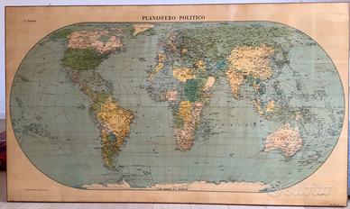 Planisfero carta geografica Luigi Visintin 1957