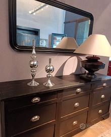 CREDENZA 9 CASSETTI NERA INTERNI LEGNO NAT