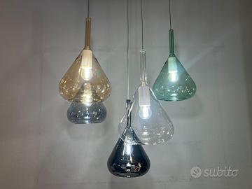 Lampadario rettangolare metallo/vetri colorati