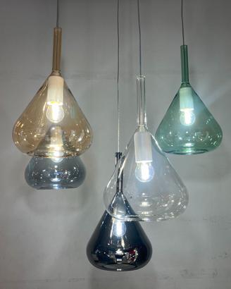 Lampadario rettangolare metallo/vetri colorati