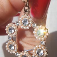 Orecchini donna pendente strass microperle vintage