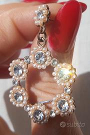 Orecchini donna pendente strass microperle vintage