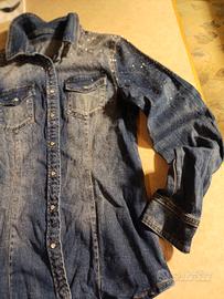 camicia donna in jeans con strass 