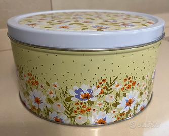 Scatola tonda in latta fantasia primaverile