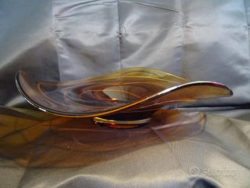 CENTROTAVOLA MOSSO AMBRATO VETRO MURANO VINTAGE