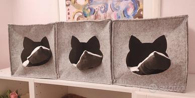 3 cucce nicchia in feltro con cuscino, per gatti. 