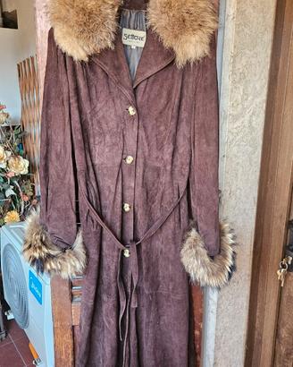 Cappotto in Pelle Scamosciata con Pelliccia