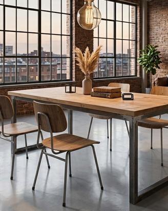 Tavolo industrial design legno massello ferro