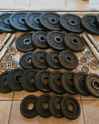 Set dischi ghisa 32mm + 4 manubri + bilanciere