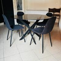 tavolo tondo moderno +4 sedie in tessuto