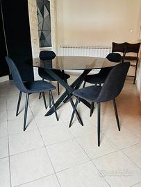 tavolo tondo moderno +4 sedie in tessuto