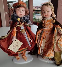Coppia bambole in porcellana - Re Artù e Ginevra
