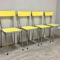 4 SEDIE FORMICA GIALLO LIMONE ANNI 60 CROMATE