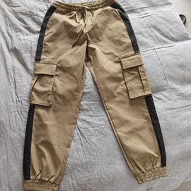Pantalone cargo jogger NAZZARO beige/nero NUOVO
