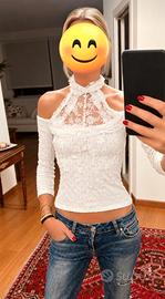 Top pizzo Vintage Made in Italy spalle scoperte 