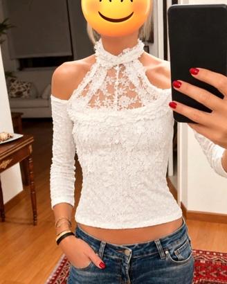 Top pizzo Vintage Made in Italy spalle scoperte 