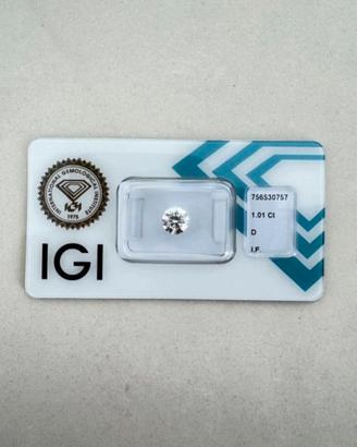 Diamante Naturale  1,01 carati D- I.F  3Ex , IGI