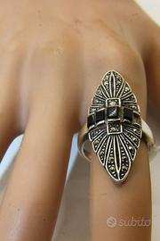 Splendido anello Art Deco argento onice
