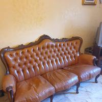 Divano pelle anni 50/60 + due poltrone