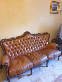 Divano pelle anni 50/60 + due poltrone