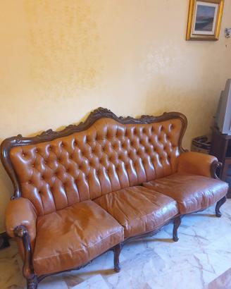 Divano pelle anni 50/60 + due poltrone