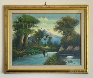 Quadro paesaggio con viandante