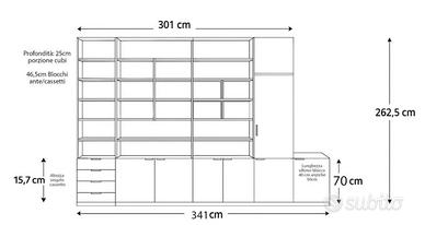Parete attrezzata libreria in legno 341x262,5cm