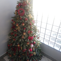 Albero di Natale con addobbi e luci