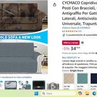 Copridivano grigio impermeabile trapuntato 4 posti