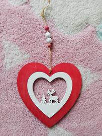 Cuore decorativo Natale Ghirlanda legno rosso