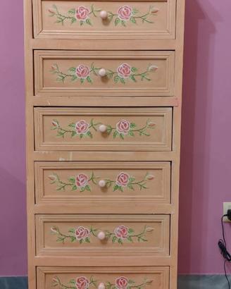 Settimino in legno colore pesca disegno floreale
