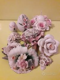 Lotto di 9 soprammobili in porcellana capodimonte