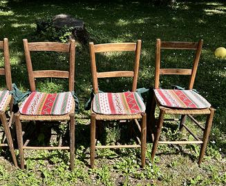 6 Sedie rustiche in paglia intrecciata a mano