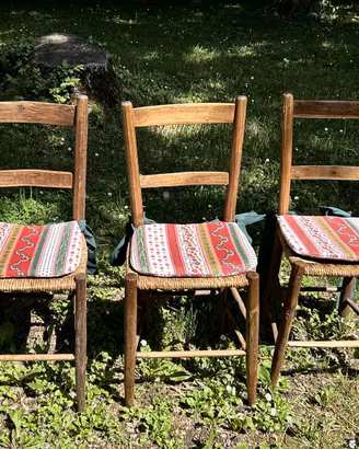 6 Sedie rustiche in paglia intrecciata a mano