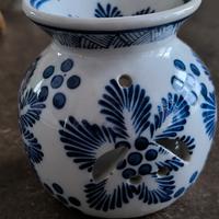 Porta lumino in ceramica blu e bianco 