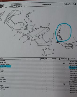 Modanatura fiancata destra carena Guzzi Norge 1200
