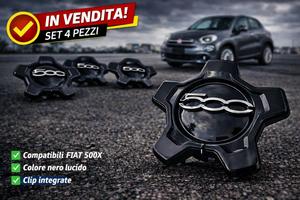 4pz- Coprimozzo Fiat 500X Tappo Mozzo Borchia Nero