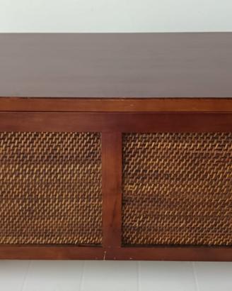 Cassapanca baule in legno e midollino etnica