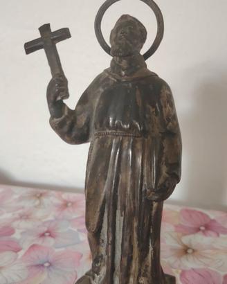 antica statua di San Francesco in zinco argentato