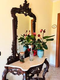 Console legno e marmo con specchiera