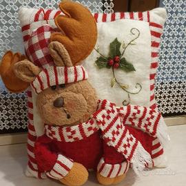 cuscino arredo natalizio morbido con renna