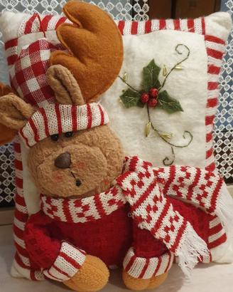 cuscino arredo natalizio morbido con renna