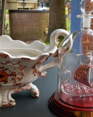 soprammobile: ceramica Bassano+ nave in bottigli
