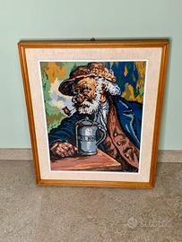 Quadro gobelin vintage uomo con birra e pipa