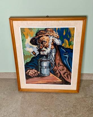 Quadro gobelin vintage uomo con birra e pipa