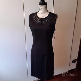 Vestito nero longuette per donna con inserti