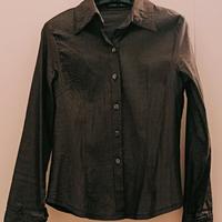 Camicia donna nera elasticizzata con righe argento